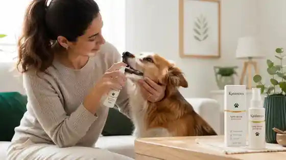 Aplicación del spray dental Kanimora a un perro