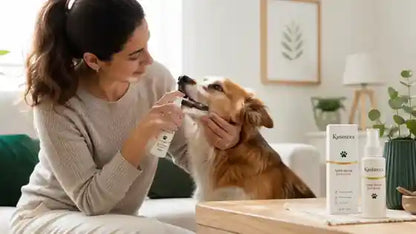 Aplicación del spray dental Kanimora a un perro
